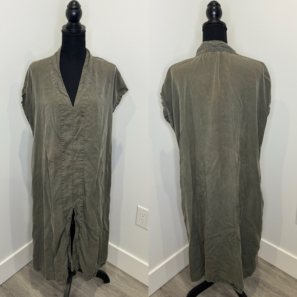 Lacausa Green Tencel V-Neck Front Slit Dress with Pockets (M) - Picture 1 of 10